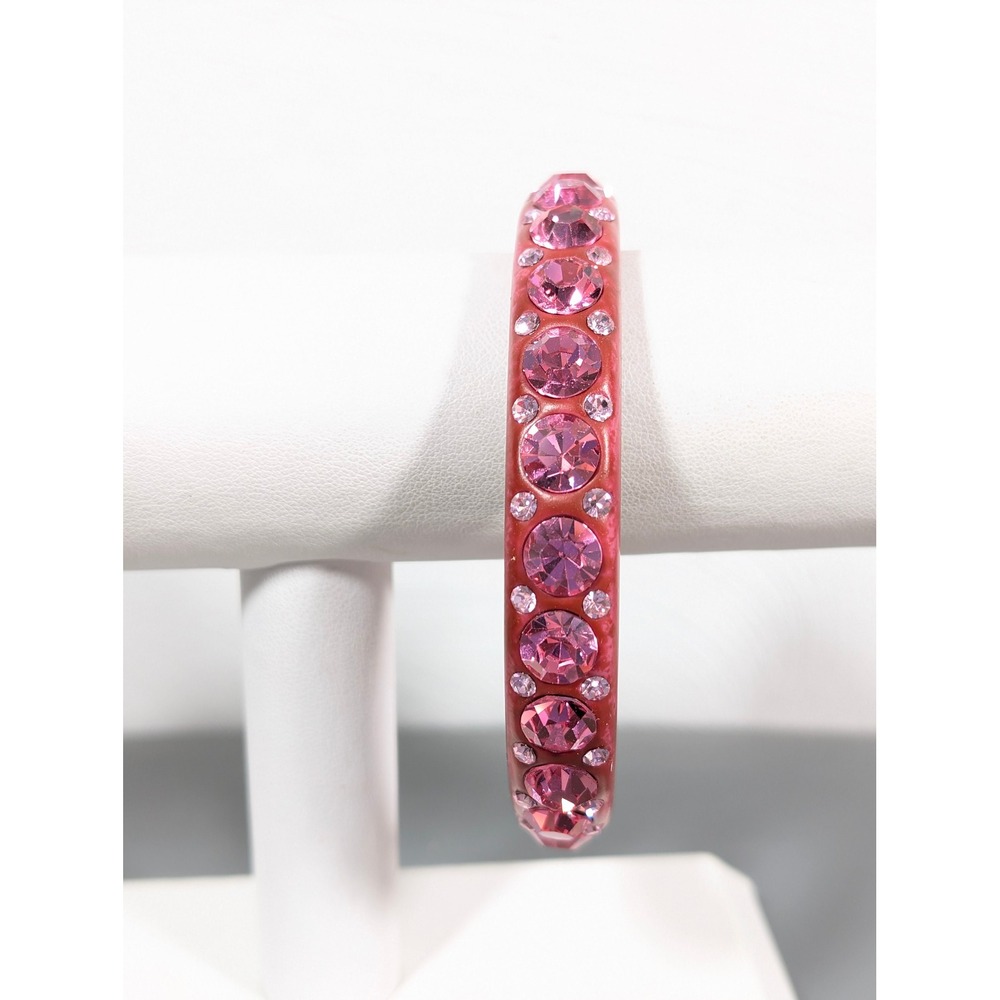 Bob Mackie Pink Rhinestone Bangle Bracelet 8" Crystal Statement Jewelry